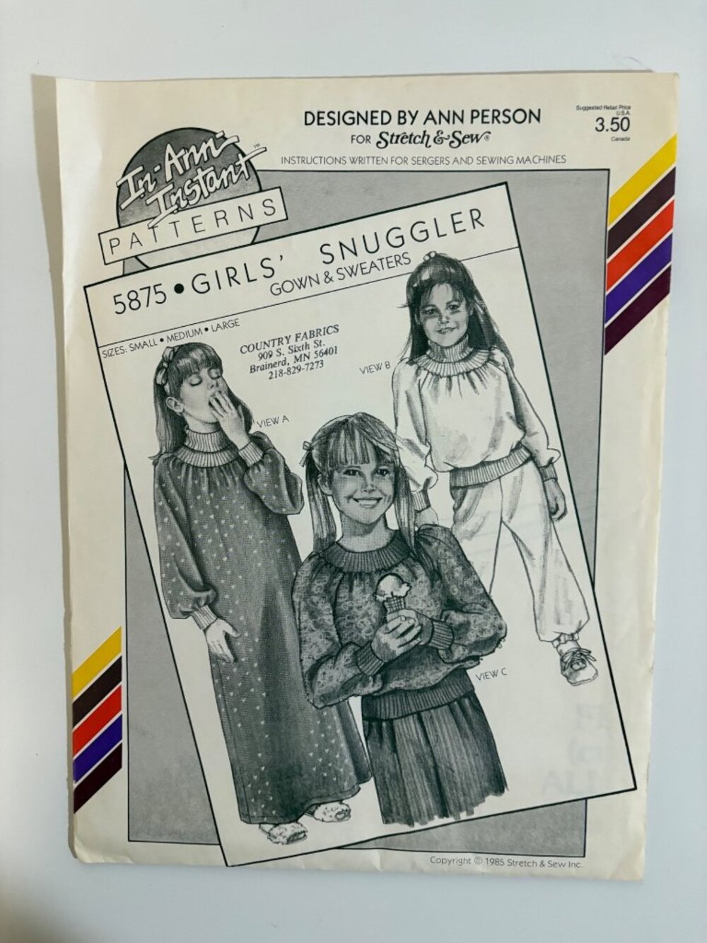 Stretch & Sew Girls Snuggler Pattern 5875 Gown and Sweaters Sz S-M-L 1985 Uncut